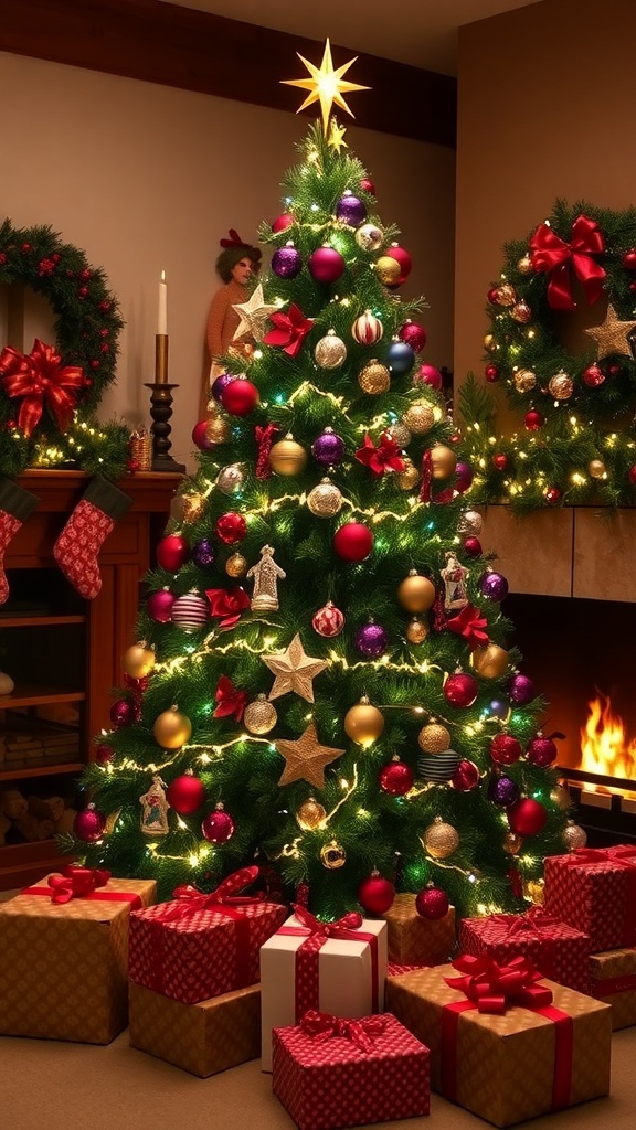 Christmas Tree Aesthetic Guide A stunning Christmas tree with lights and ornaments in a festive living room.